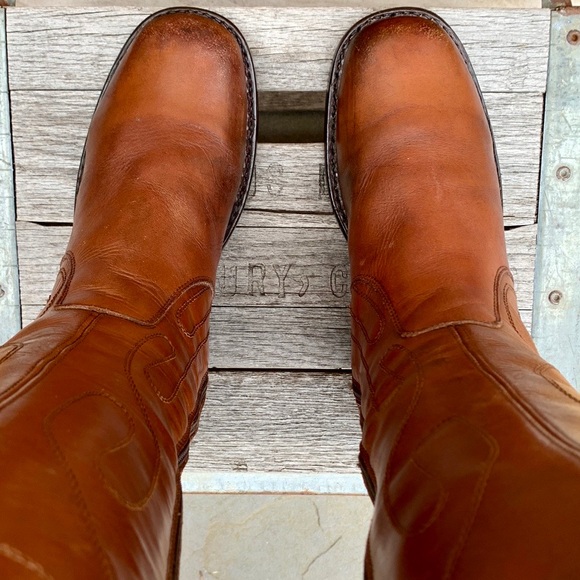 Sold Frye Campus Vintage Y2K Boots Retro Swirl Tall Knee High Chunky Brown Zip - Picture 9 of 11